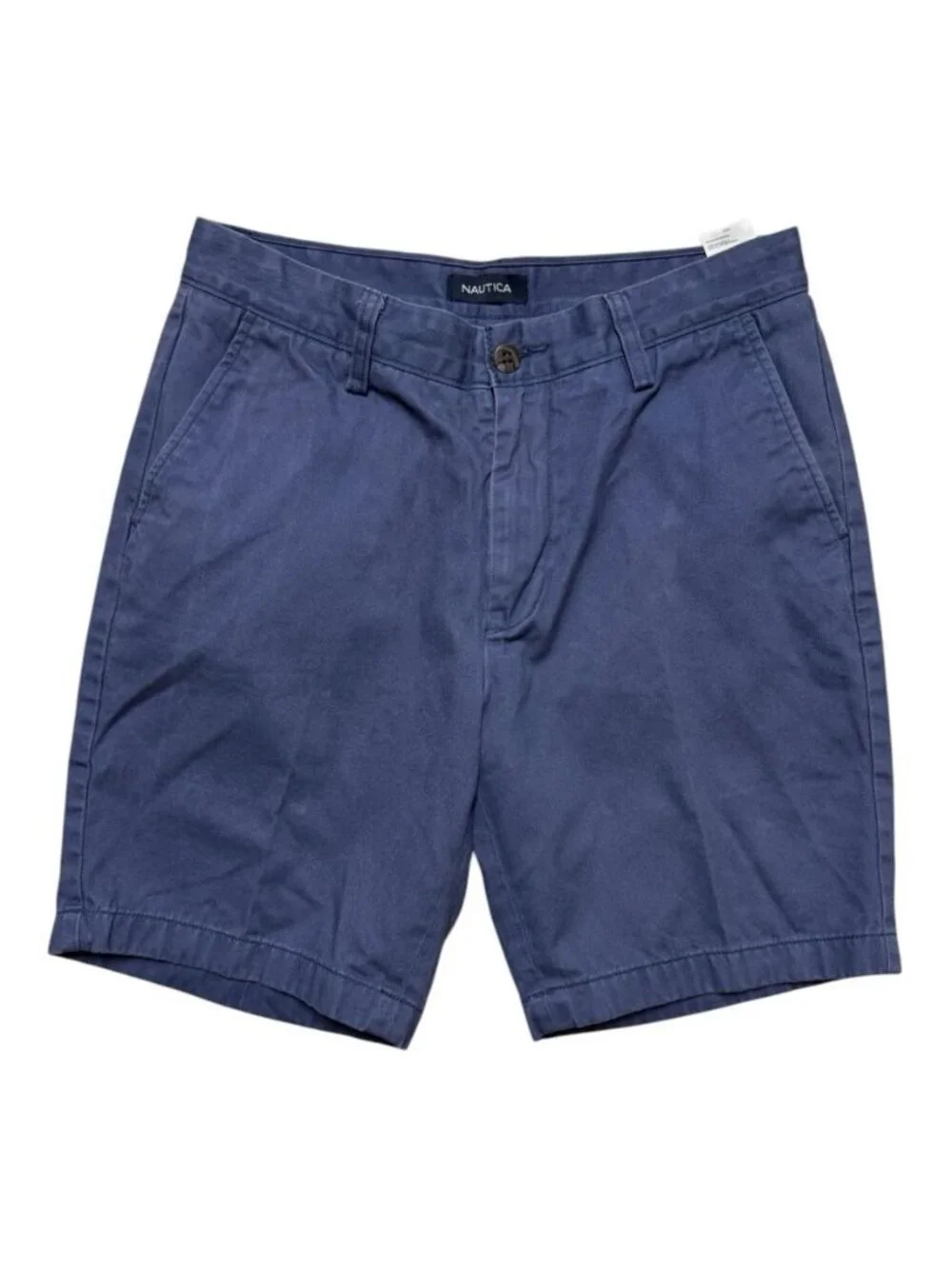 Nautica Men’s Blue Chino Shorts 100% Cotton Flat Front Casual Size 30W